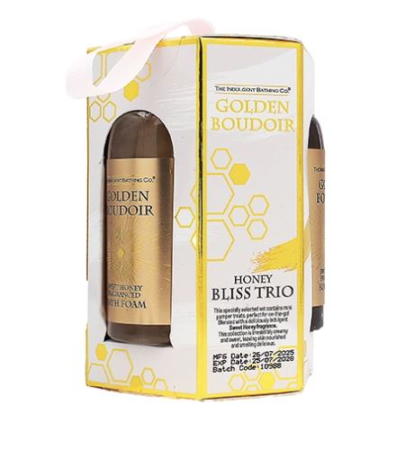 The Indulgent Bathing Co. Golden Boudoir dárková sada sprchový gel 60 ml + pěna do koupele 60 ml + tělové mléko 60 ml