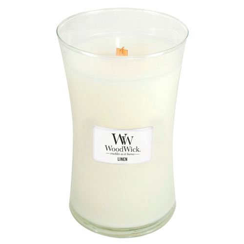 WoodWick Linen vonná svíčka s dřevěným knotem 609,5 g