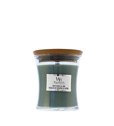 WoodWick Mint Leaves & Oak vonná svíčka s dřevěným knotem 85 g