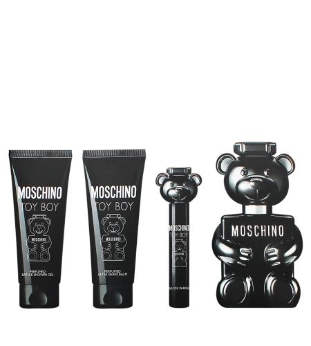 Moschino Toy Boy dárková sada pro muže parfémovaná voda 100 ml + balzám po holení 100 ml + sprchový gel 100 ml + parfémovaná voda 10 ml