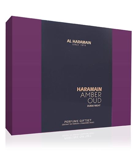 Al Haramain Amber Oud Dubai Night dárková sada unisex parfémový extrakt 75 ml + parfémový extrakt 30 ml + tělová mlha 200 ml