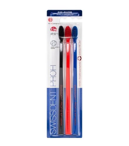 Swissdent Profi Colours zubní kartáčky soft-medium Black, Red, Blue 3ks