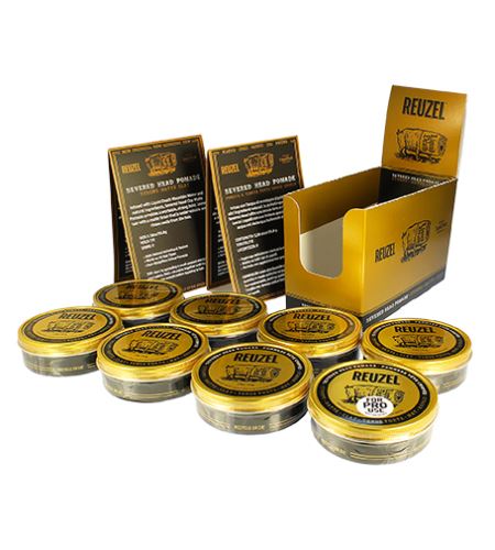 REUZEL Severed Head Clay Pomade jílová pomáda pro silné zpevnění a matný vzhled 8 x 95,8 g + kartonový stojan