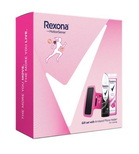 Rexona MotionSense dárková sada antiperspirant sprej Invisible On Black & White 150 ml + sprchový gel Orchid Fresh 250 ml + sportovní pouzdro na mobil