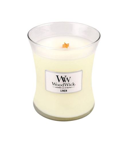 WoodWick Linen vonná svíčka s dřevěným knotem 275 g