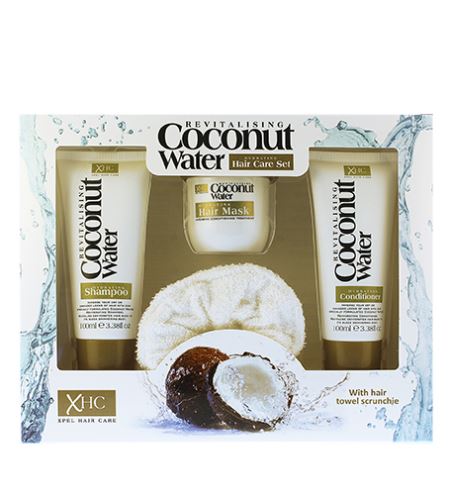 Xpel Coconut Water Haircare Set dárková sada hydratační šampon 100 ml + hydratační kondicionér 100 ml + hydratační maska na vlasy 100 ml + gumička do vlasů