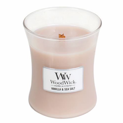 WoodWick Vanilla & Sea Salt vonná svíčka s dřevěným knotem 275 g